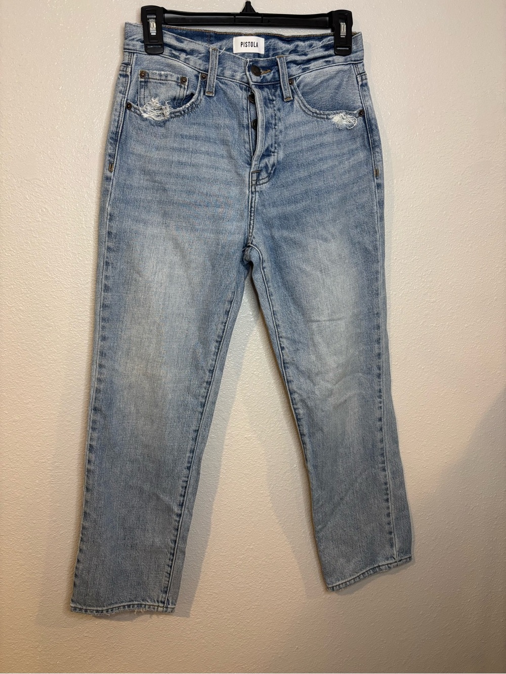 pistola Charlie light blue high-rise straight relaxed jeans with distressing